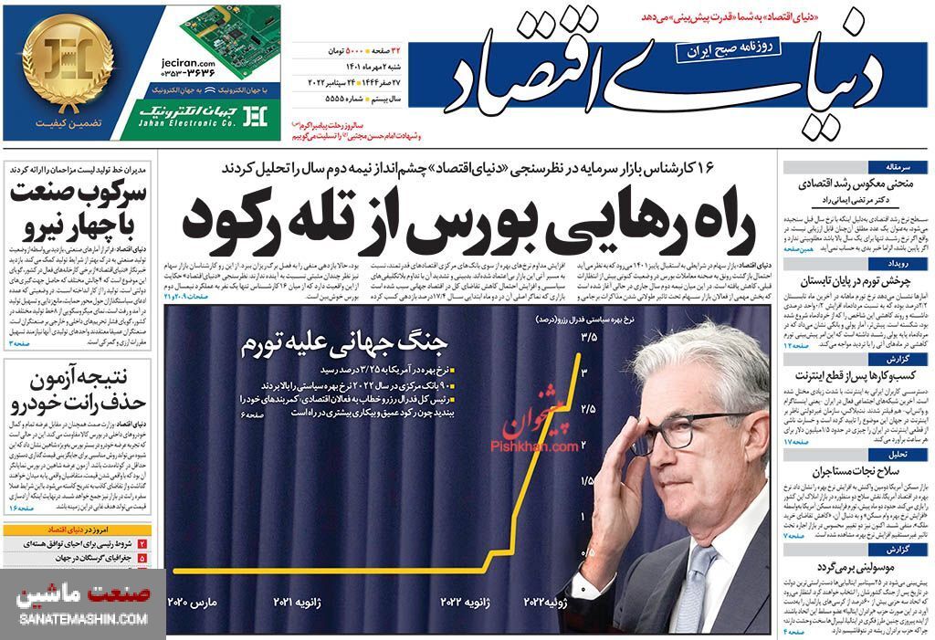 صفحه نخست روزنامه های اقتصادی 2 مهر ماه