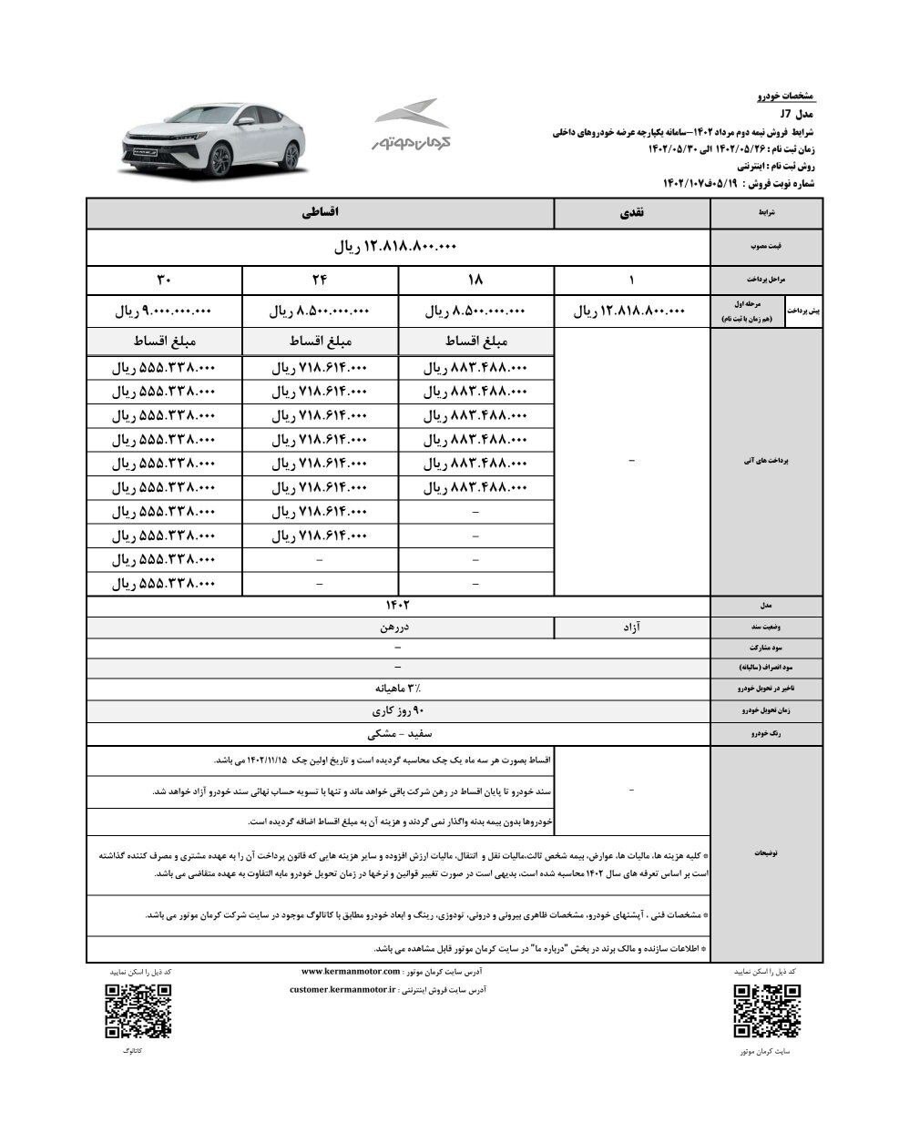 اطلاعیه جدید کرمان موتور برای برندگان نوبت دوم