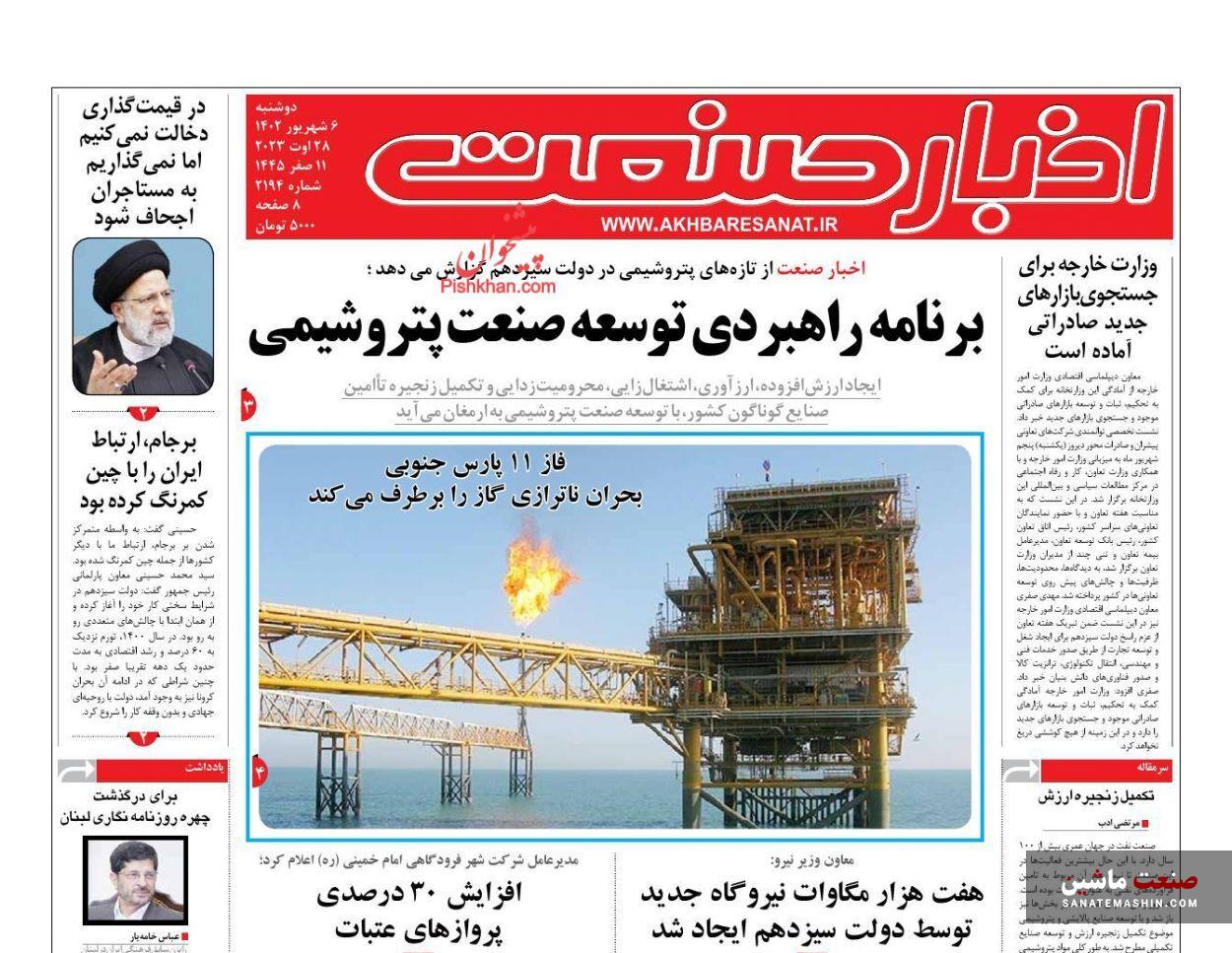 صفحه نخست روزنامه های اقتصادی 6 شهریور 1402