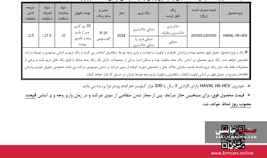 شرایط فروش نقدی هاوال H6 هیبرید بی ام کارز اعلام شد +جدول