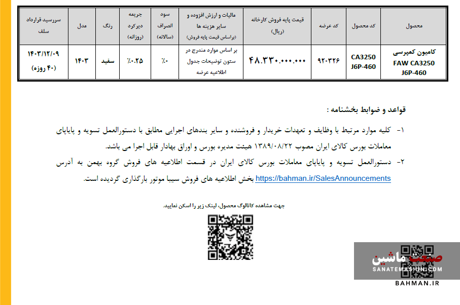 شرایط عرضه کامیون کمپرسی FAW مدل J6P-460 اعلام شد +جدول