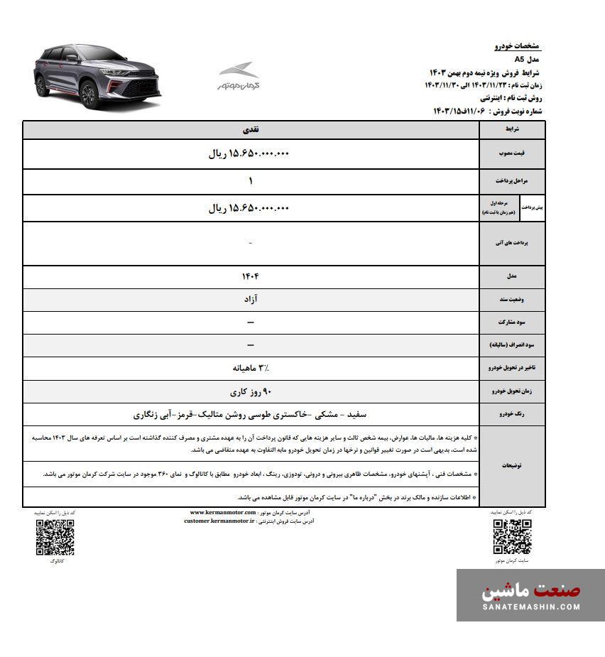 طرح فروش نقدی KMC A5 کرمان موتور اعلام شد +جدول