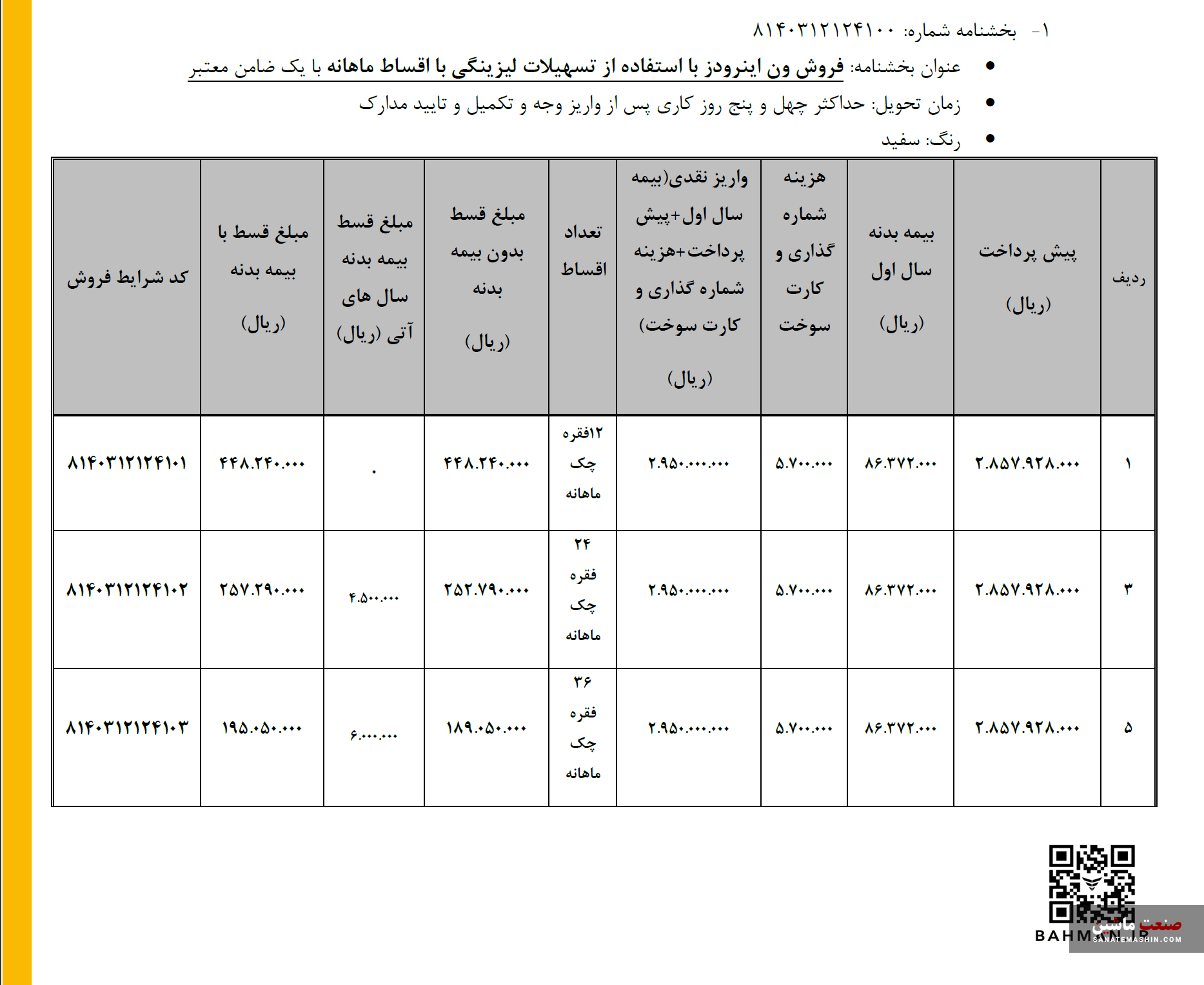 فروش ون باری اینرودز به صورت اقساط آغاز شد +جدول