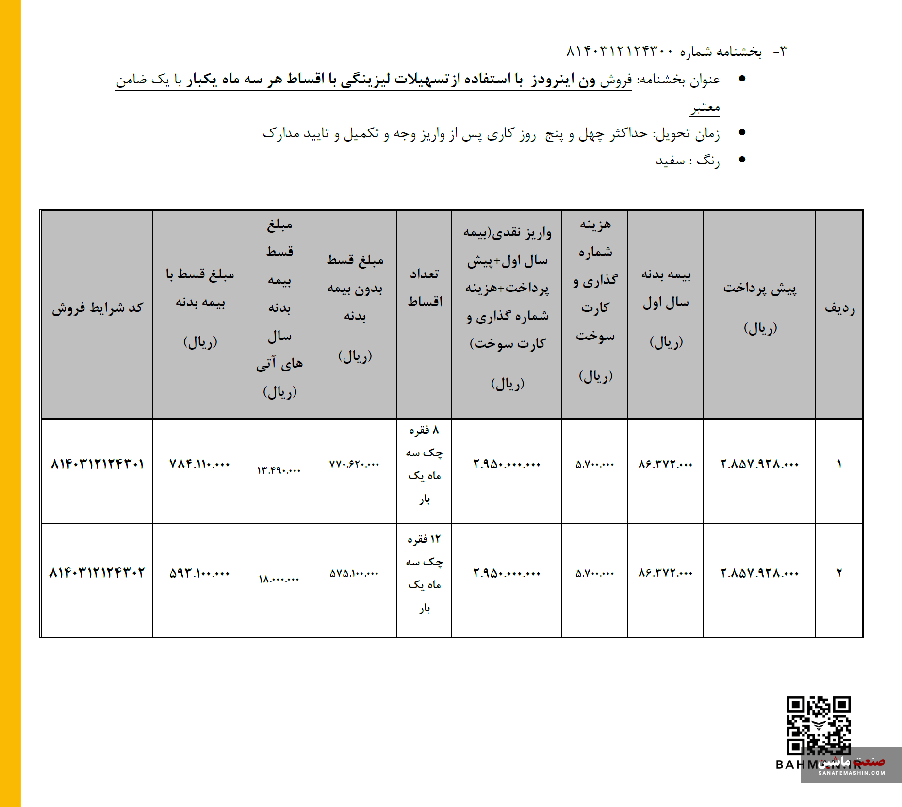 فروش ون باری اینرودز به صورت اقساط آغاز شد +جدول