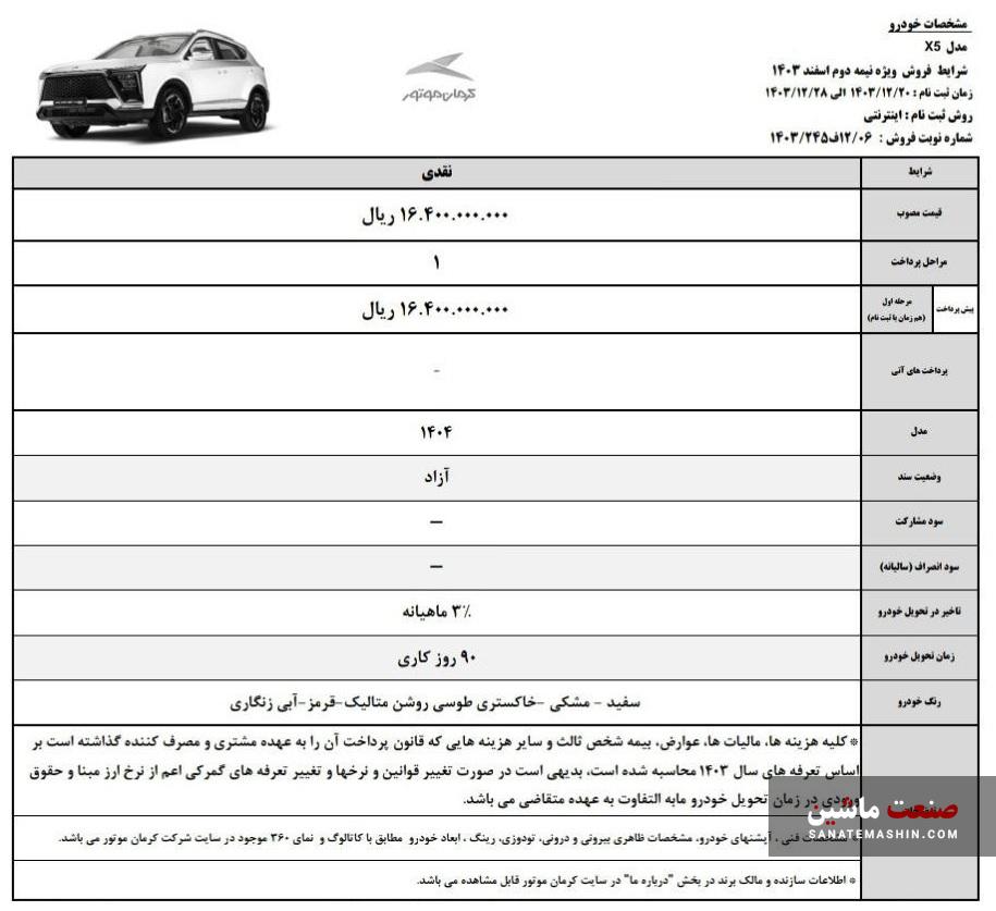 شرایط فروش KMC X5 کرمان موتور اعلام شد +جدول