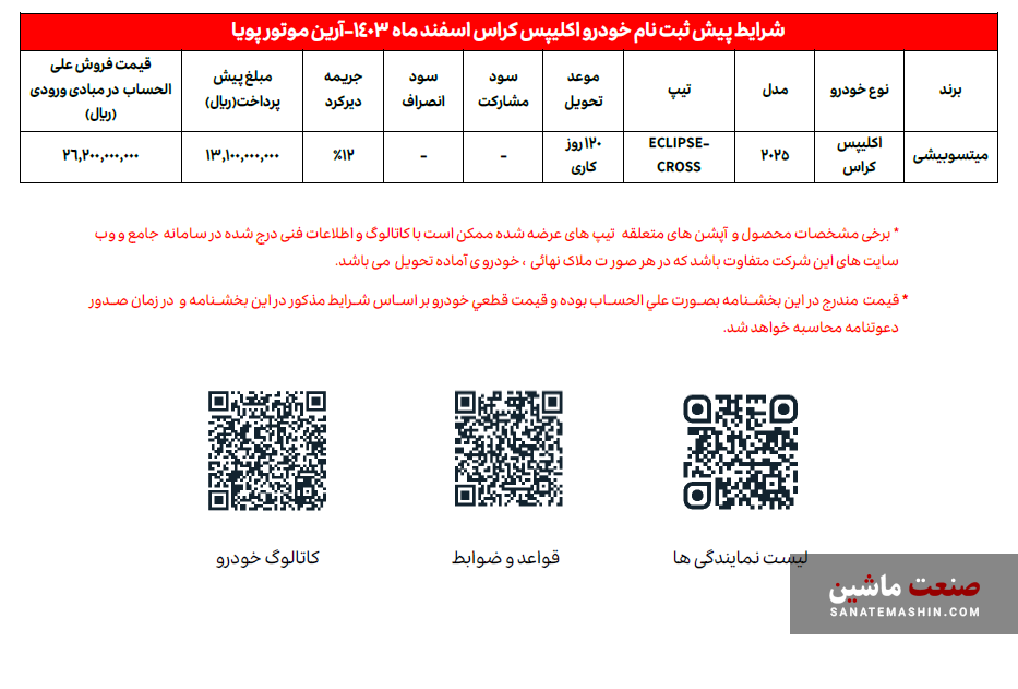 شرایط فروش میتسوبیشی اکلیپس کراس اعلام شد +جدول