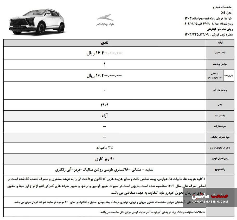 شرایط فروش نقدی KMC X5 کرمان موتور اعلام شد +جدول