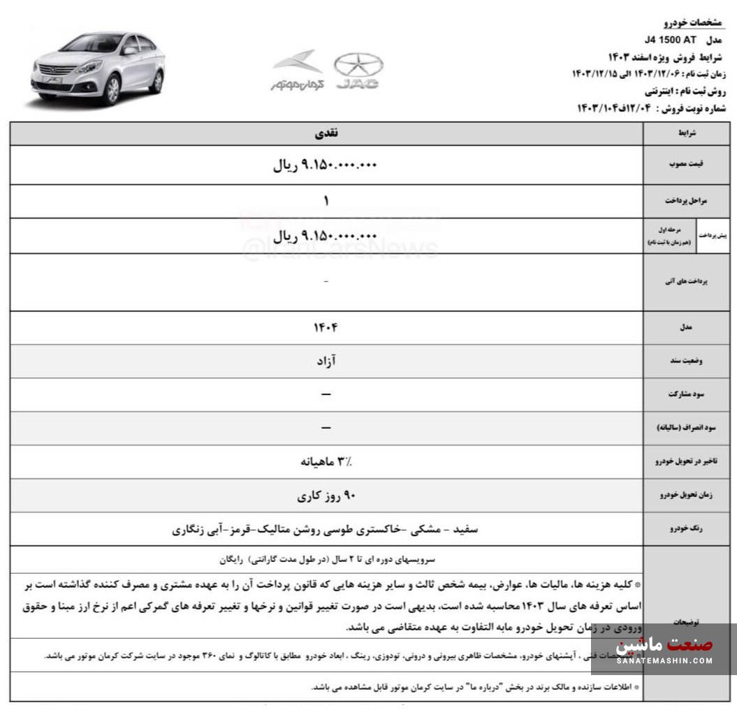 فروش نقدی جک J4 با مدل 1404 کرمان موتور آغاز شد +جدول