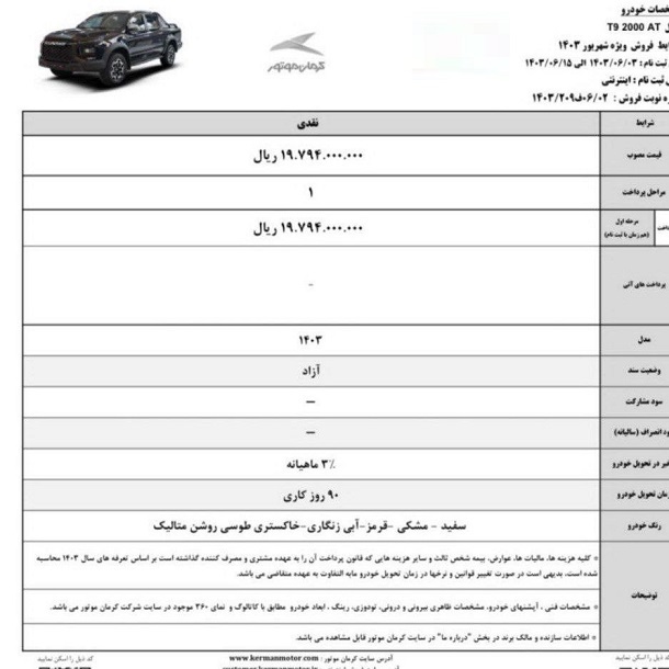 شرایط فروش KMC T9 و KMC T8 کرمان موتور اعلام شد +جدول