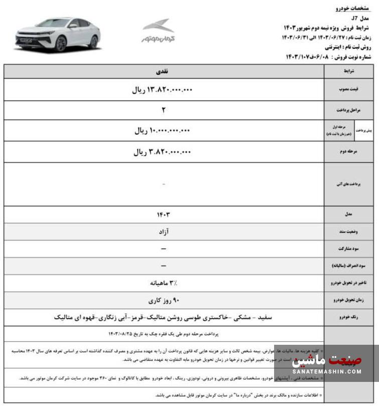 شرایط فروش دو مرحله ای KMC J7 کرمان موتور اعلام شد +جدول