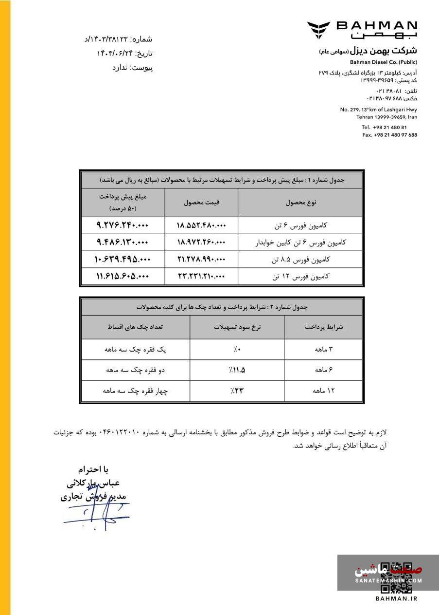 شرایط فروش محصولات تجاری گروه بهمن اعلام شد +جدول