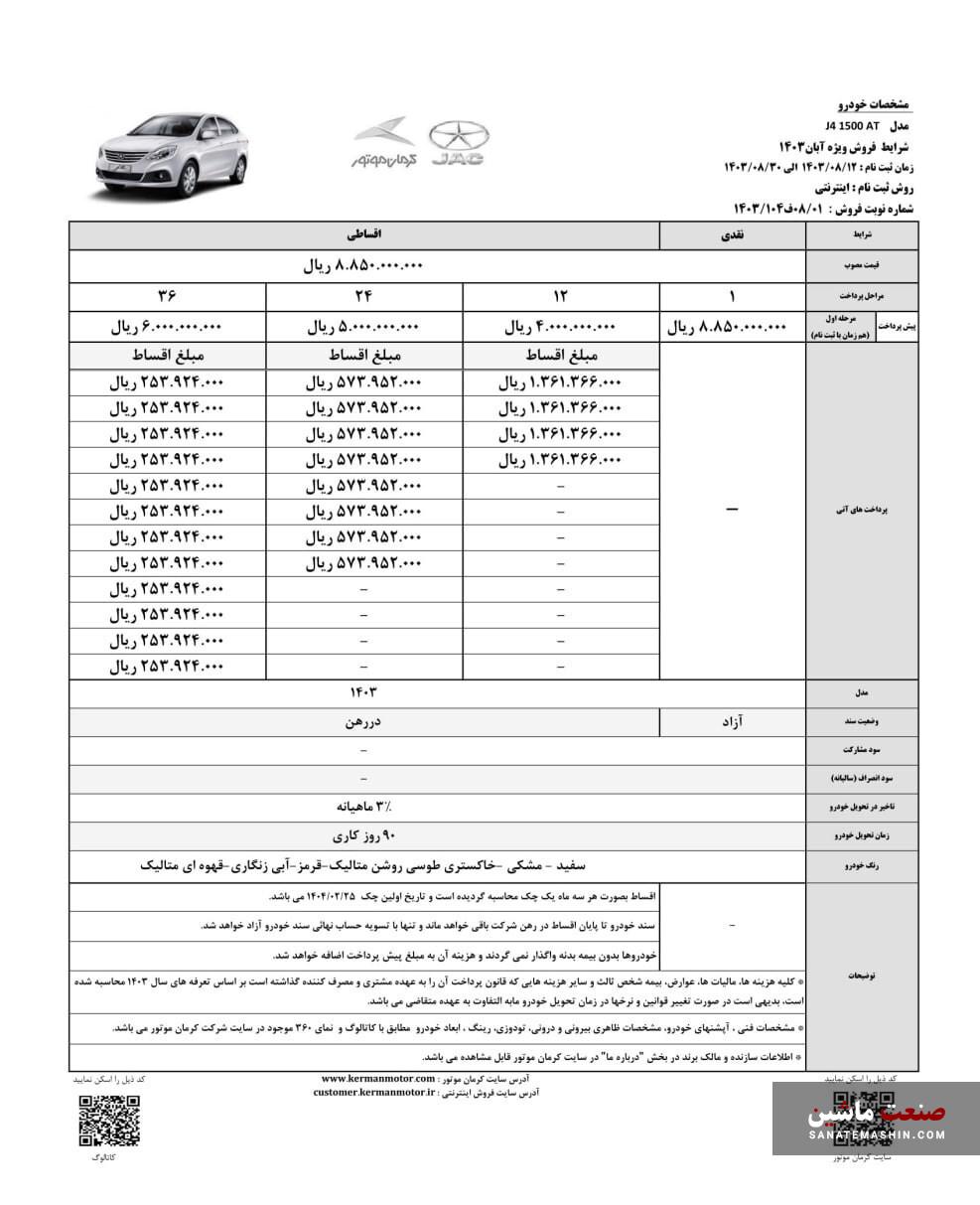 شرایط فروش نقد و اقساطی چهار محصول کرمان موتور اعلام شد +جدول