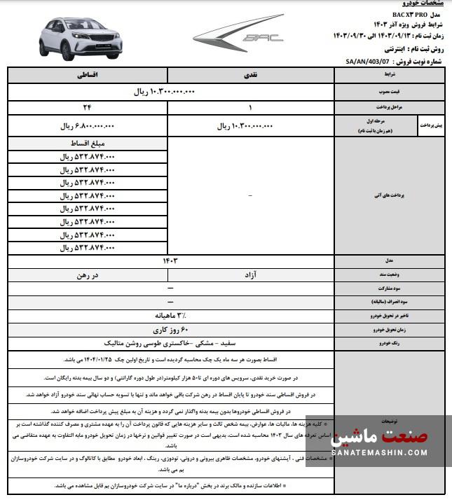 شرایط فروش نقد و اقساط BAC X3 پرو کرمان موتور اعلام شد +جدول