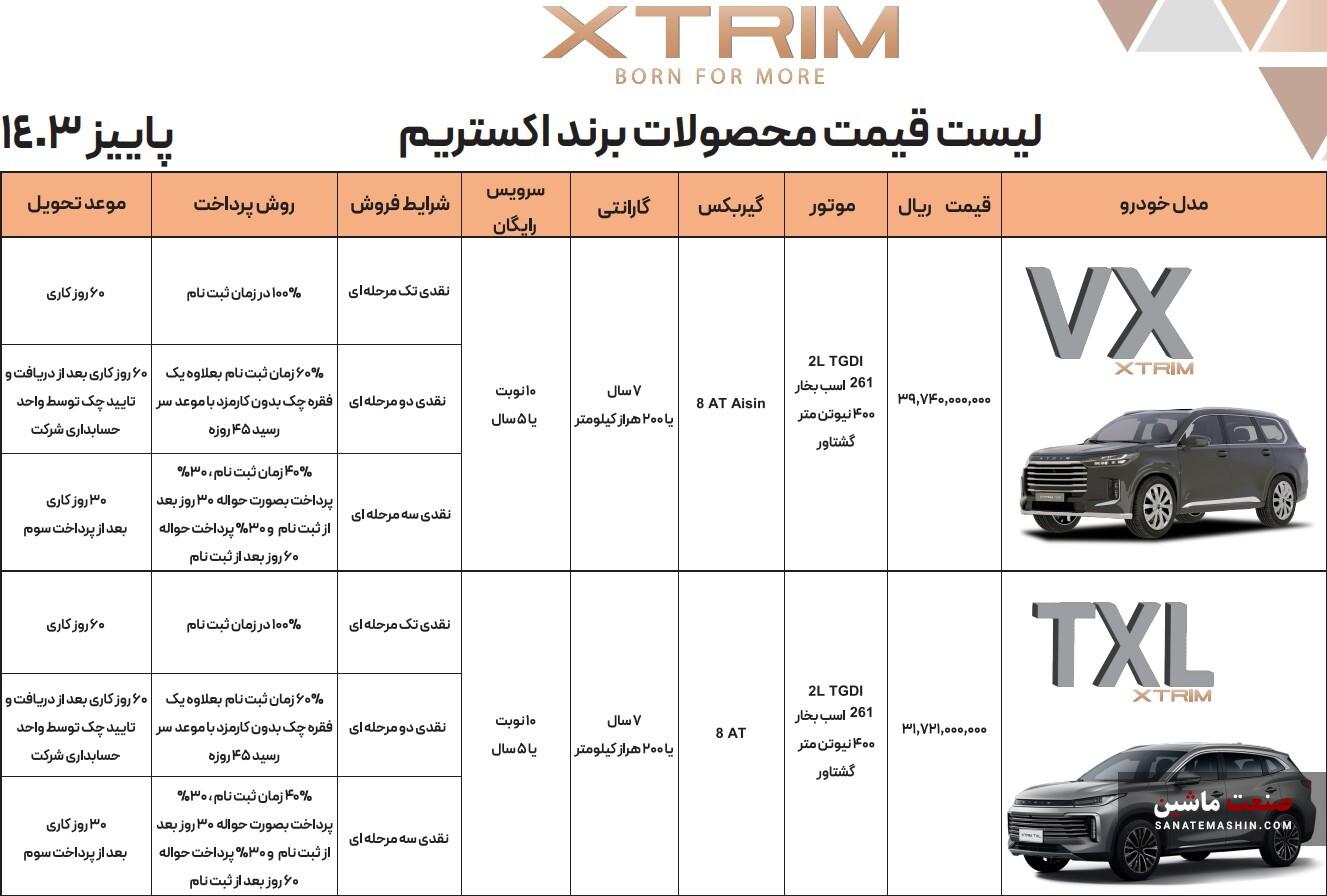 شرایط فروش فوری دو محصول VX و TXL برند اکستریم اعلام شد +جدول