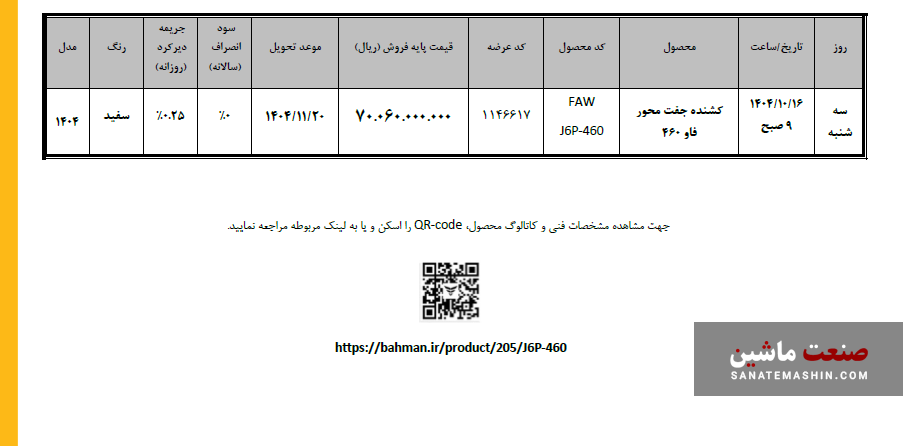 عرضه کشنده جفت محور فاو j6p-460 در بورس کالا