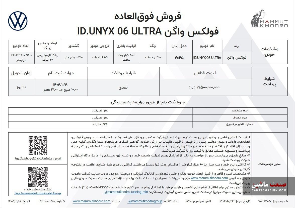 شرایط فروش فولکس واگن ID.UNYX Ultra اعلام شد