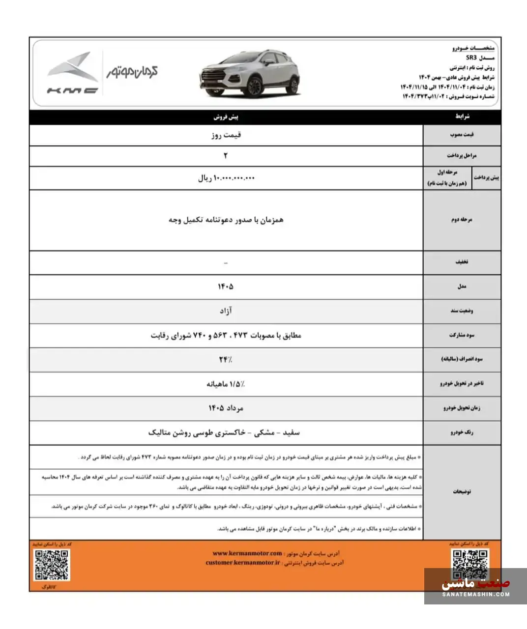 شرایط پیش فروش کی ام سی SR3 کرمان موتور اعلام شد