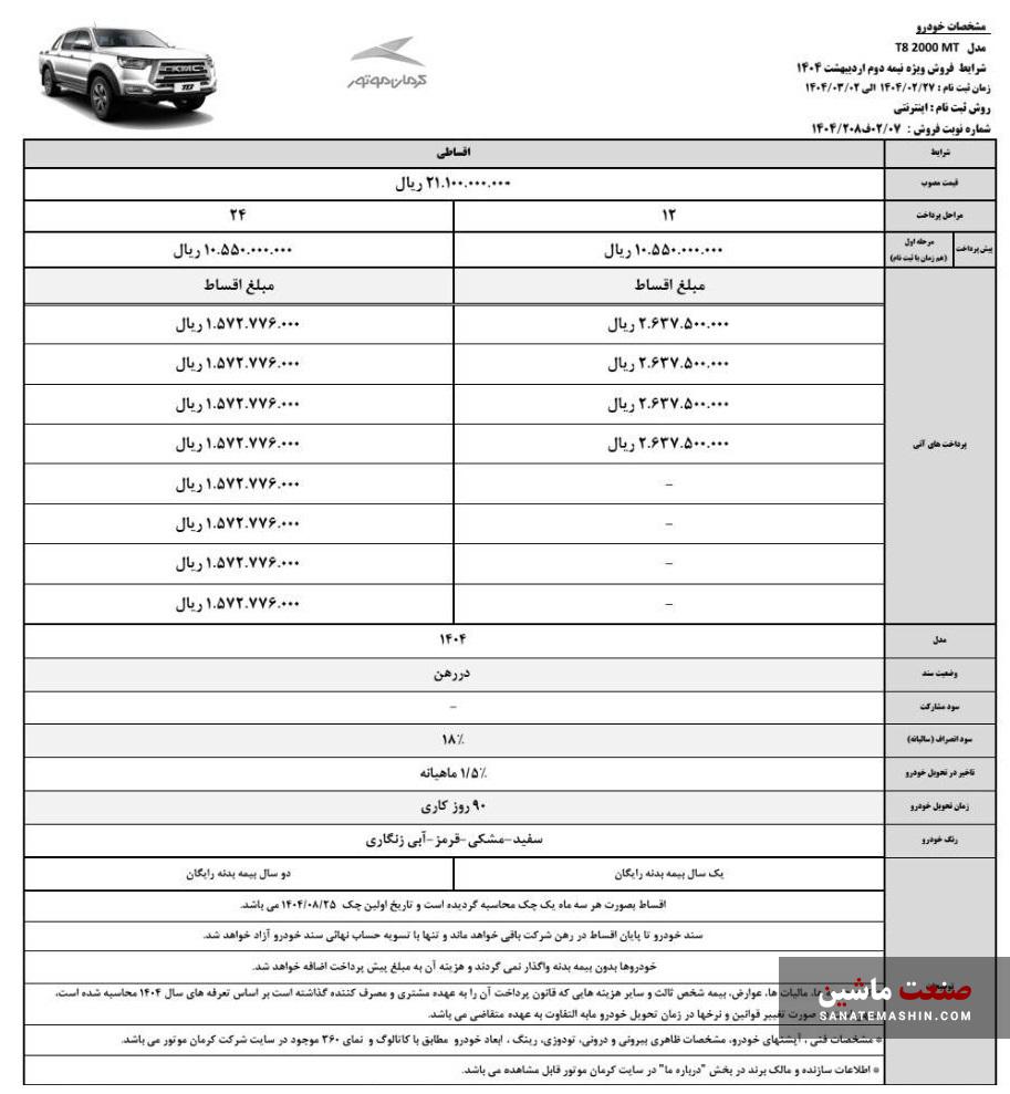 طرح جدید فروش KMC T8 کرمان موتور مشخص شد +جدول