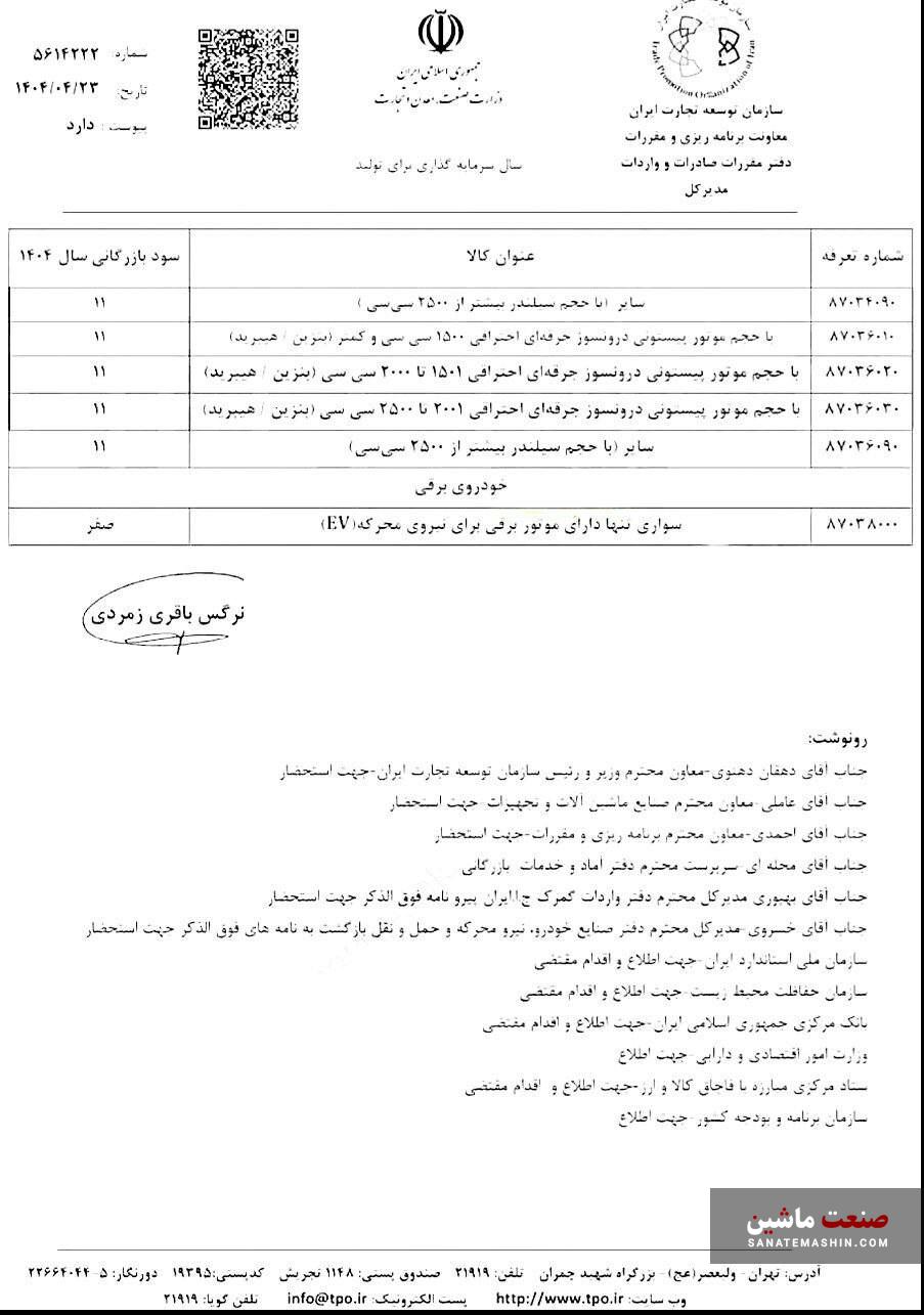 سود بازرگانی واردات خودرو اصلاح شد +سند