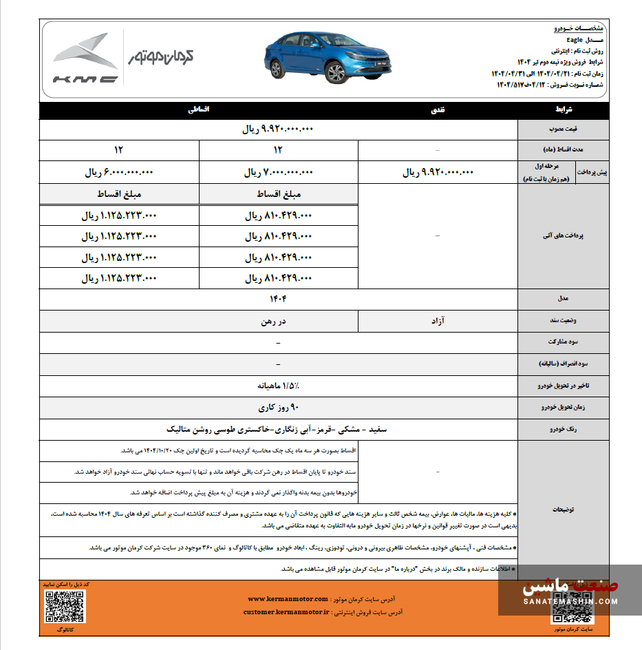 فرصت محدود برای ثبت نام سه محصول کرمان موتور +جدول