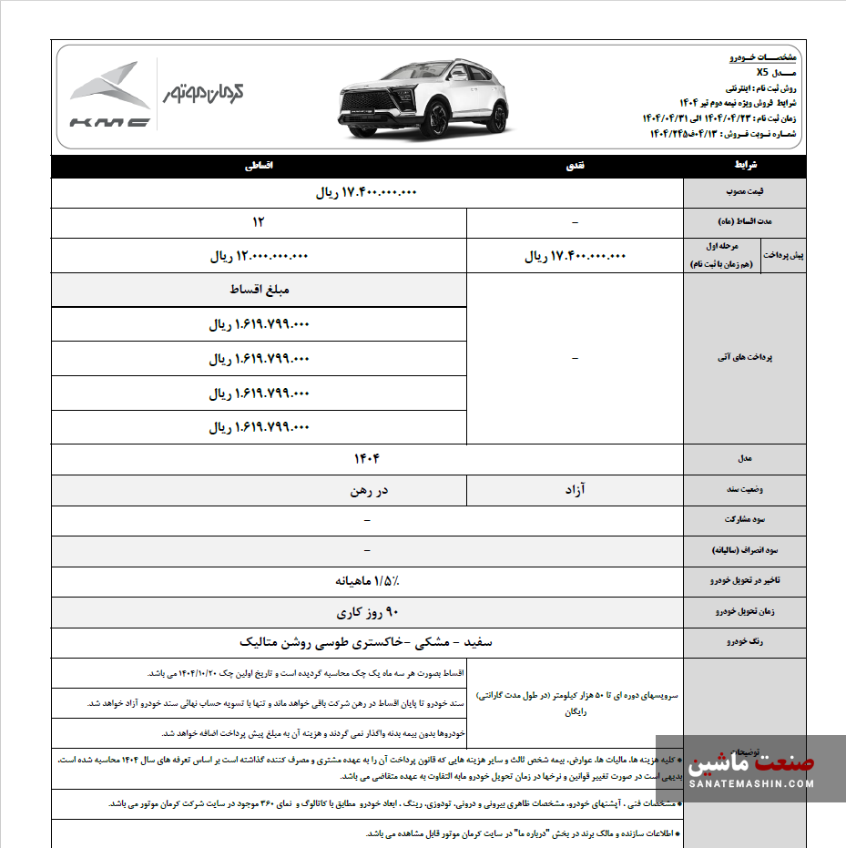 فرصت محدود برای ثبت نام سه محصول کرمان موتور +جدول