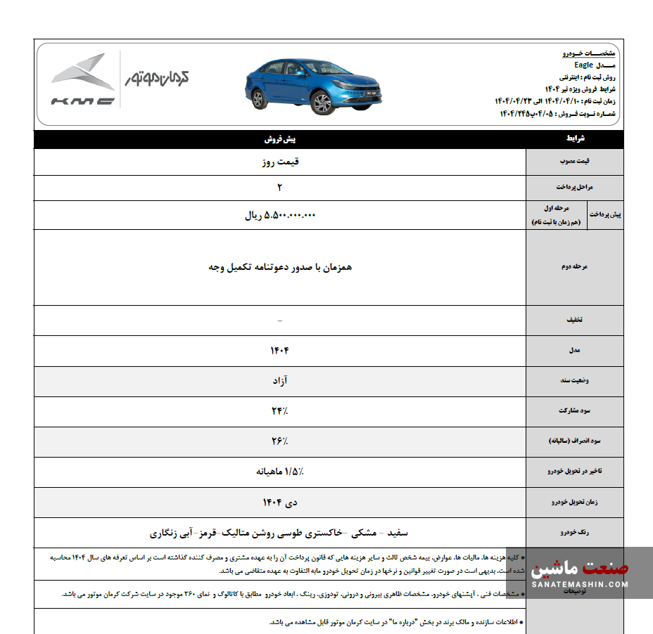 شرایط پیش فروش محصولات کرمان موتور اعلام شد +جدول