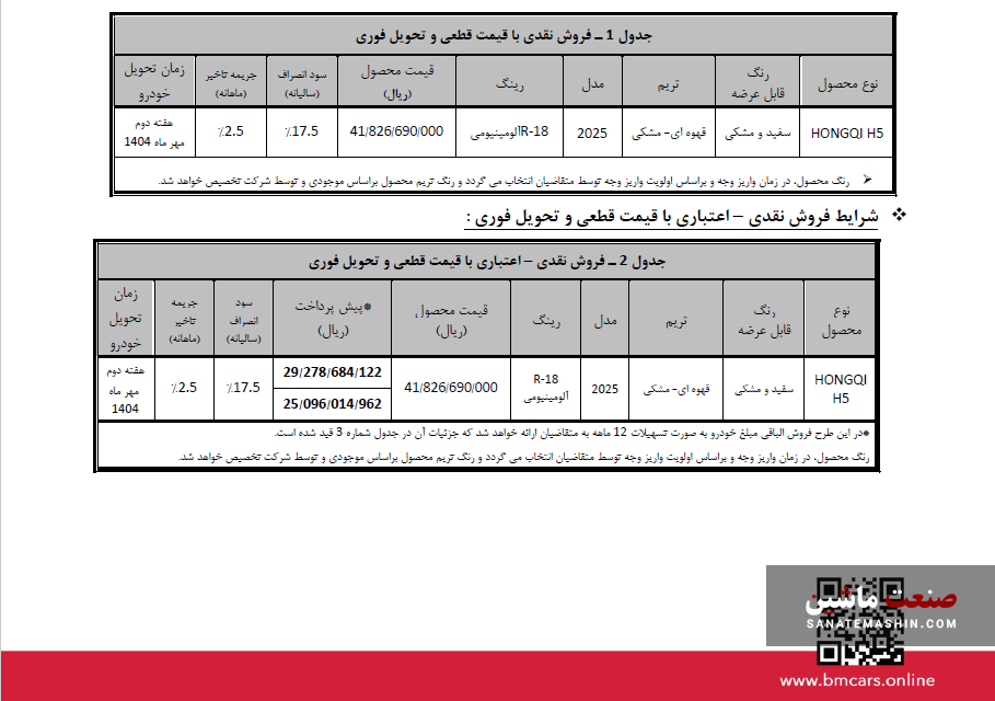 شرایط فروش نقد و اقساط هونگچی H5 اعلام شد +جدول