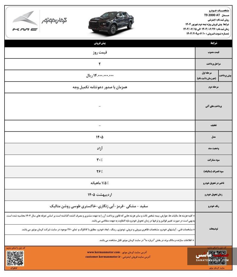 شرایط پیش فروش پیکاپ آفرودی KMC T9 اعلام شد +جدول
