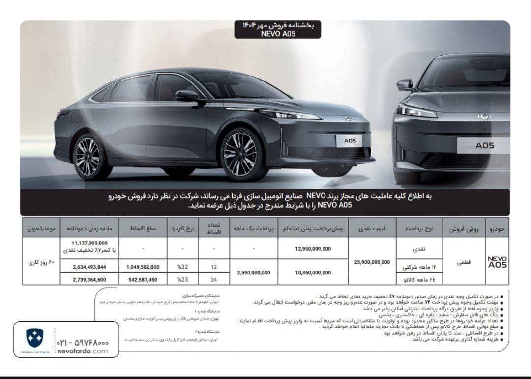 فروش جدید نقد و اقساط چانگان NEVOA05 آغاز شد +جدول