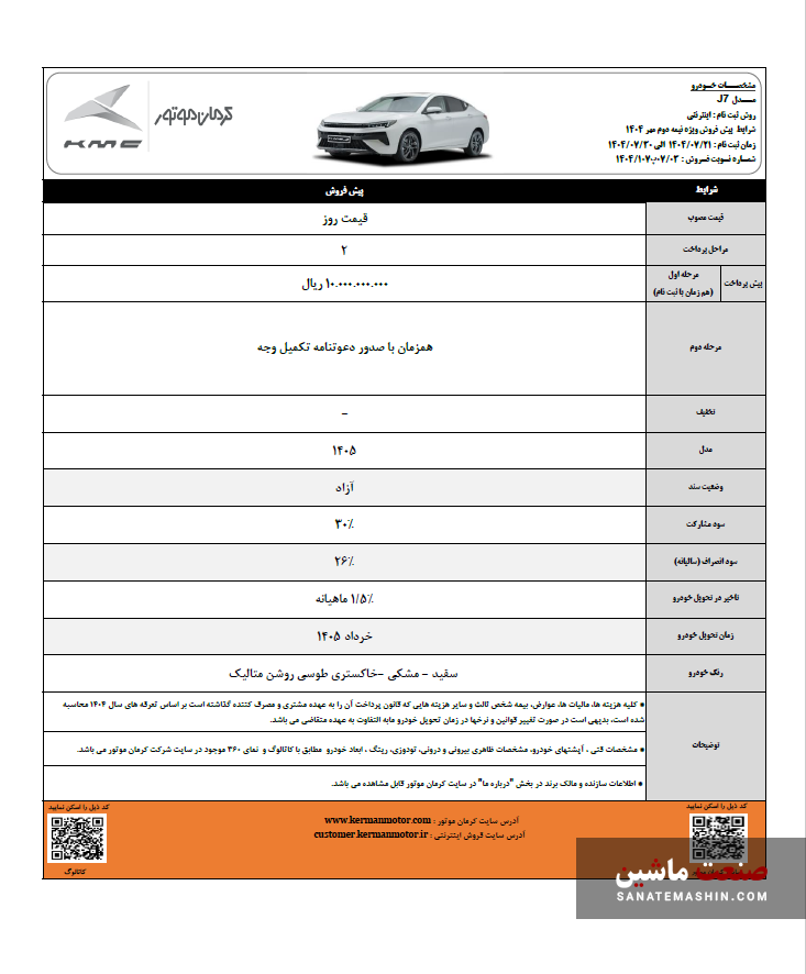 پیش فروش کی ام سی J7 کرمان موتور آغاز شد +جدول