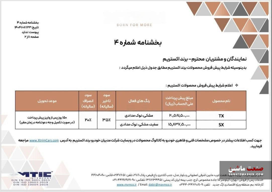 شرایط فروش پاییزی اکستریم TX و SX اعلام شد +جدول