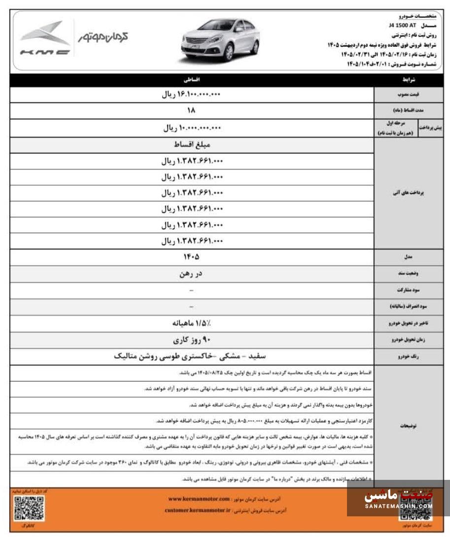 بخشنامه فروش اقساطی 4 محصول کرمان موتور اعلام شد +جدول