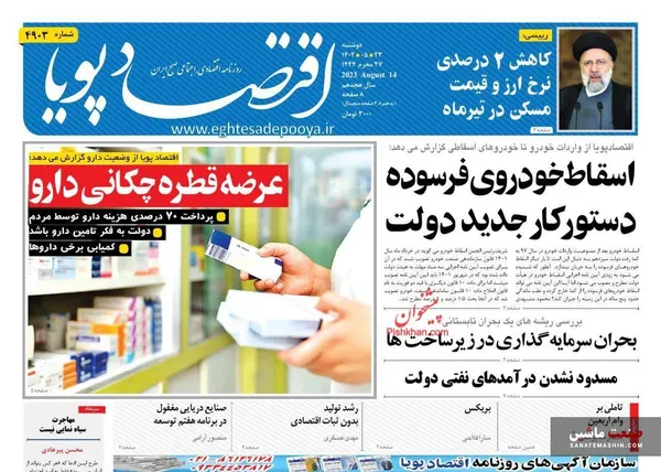 صفحه نخست روزنامه های اقتصادی 23 مرداد 1402