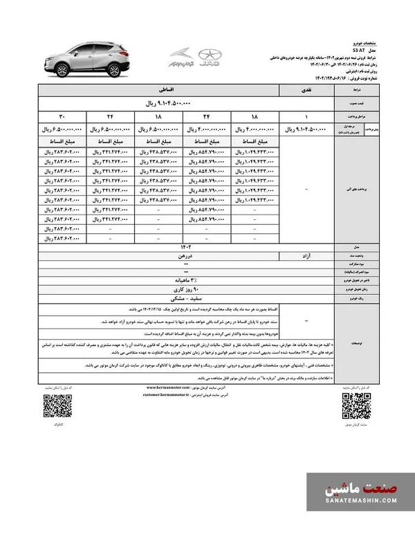 شرایط فروش نقد و اقساط محصولات کرمان موتور