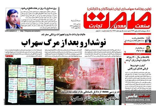 صفحه نخست روزنامه های اقتصادی 6 تیر 1402