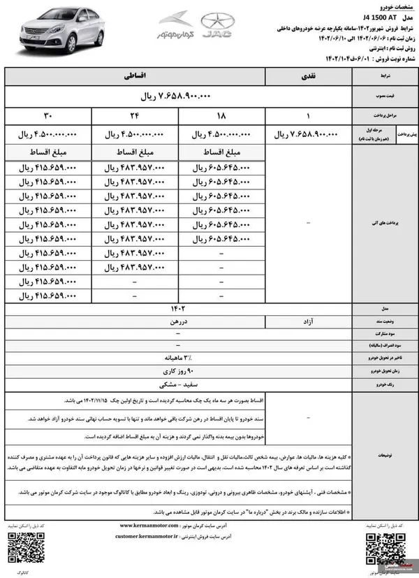 شرایط نقد و اقساط کرمان موتور