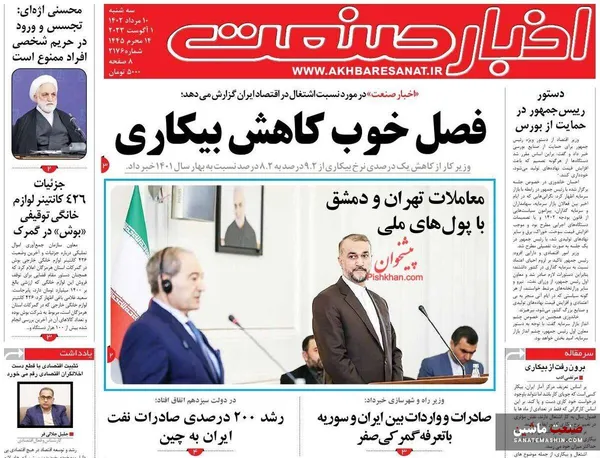 صفحه نخست روزنامه های اقتصادی 10 مرداد 1402