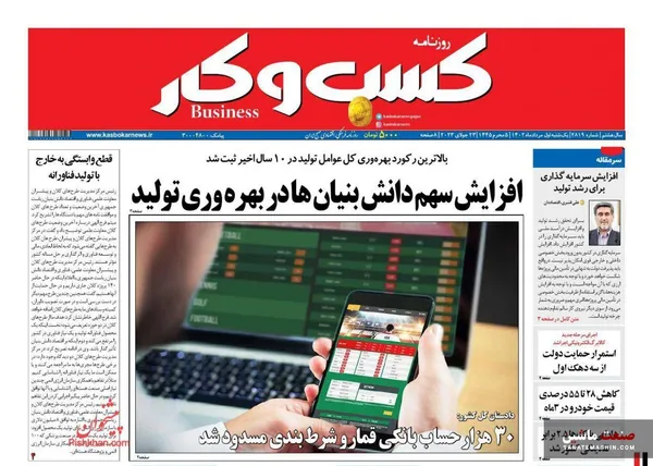 صفحه نخست روزنامه های اقتصادی 1 مرداد 1402