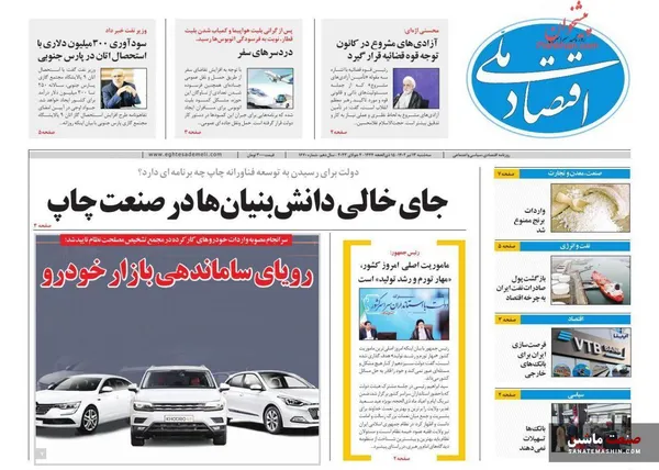 صفحه نخست روزنامه های اقتصادی 13 تیر 1402