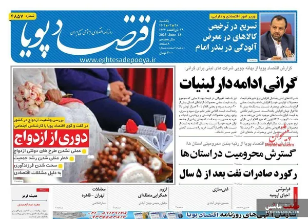 صفحه نخست روزنامه های اقتصادی 28 خرداد 1402