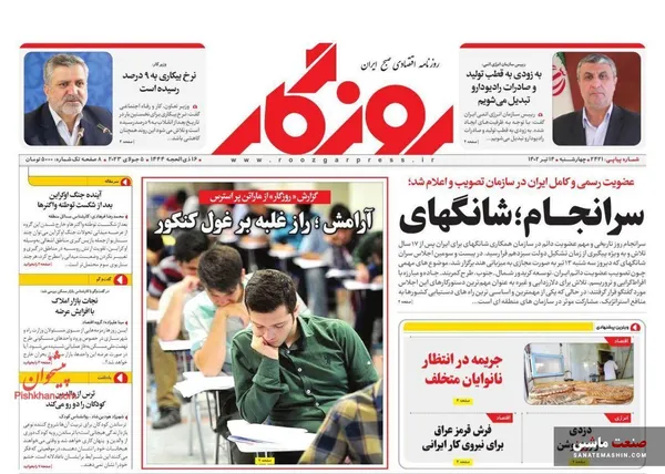 صفحه نخست روزنامه های اقتصادی 14 تیر 1402