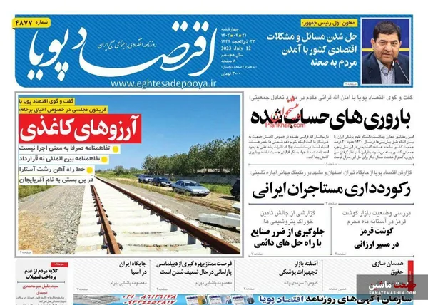 صفحه نخست روزنامه های اقتصادی 21 تیر 1402