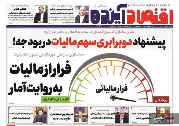 صفحه نخست روزنامه های اقتصادی 21 تیر 1402