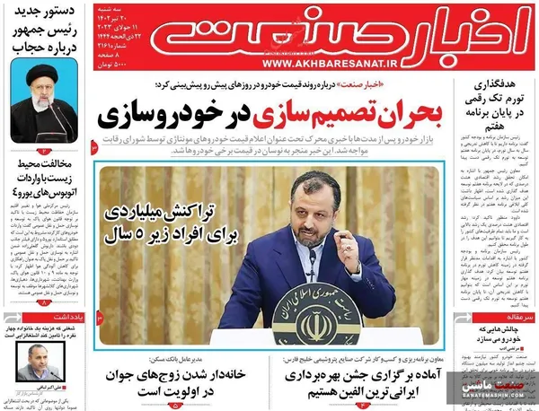 صفحه نخست روزنامه های اقتصادی 20 تیر 1402