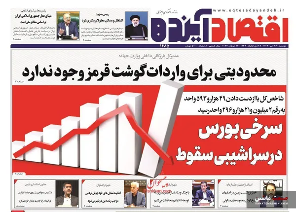 صفحه نخست روزنامه های اقتصادی 26 تیر 1402
