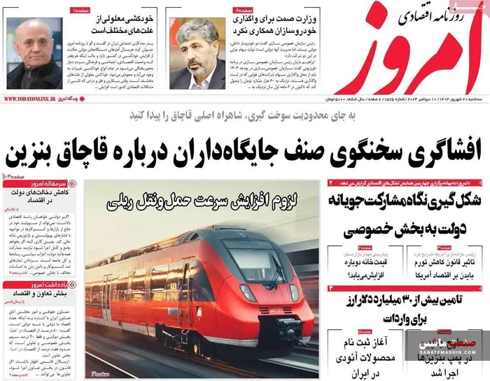 صفحه نخست روزنامه های اقتصادی 20 شهریور 1403