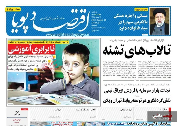 صفحه نخست روزنامه های اقتصادی 6 شهریور 1402