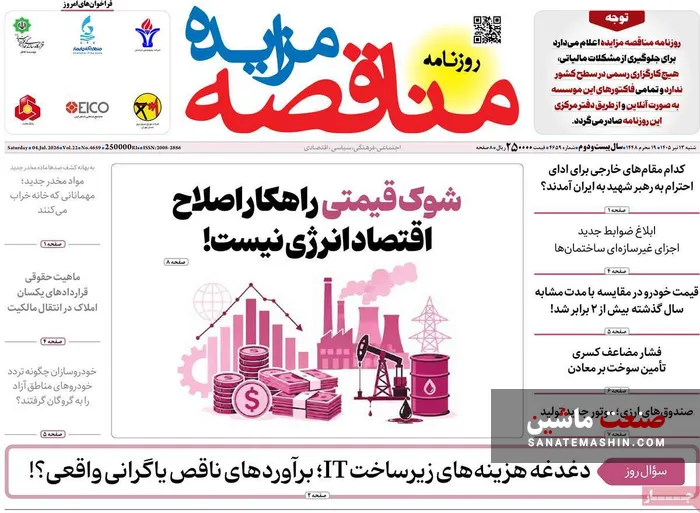 صفحه نخست روزنامه های اقتصادی 13 تیر 1405