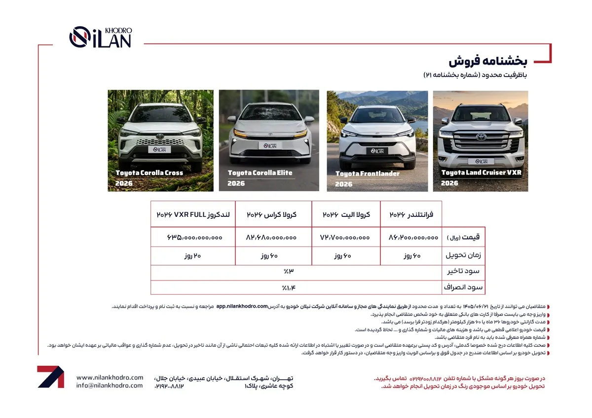 محصولات تویوتا وارداتی نیلان خودرو