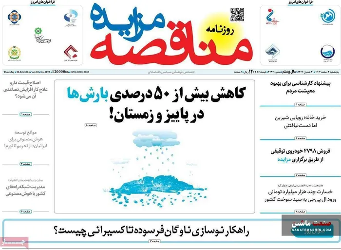 صفحه نخست روزنامه های اقتصادی 2 اسفند 1403